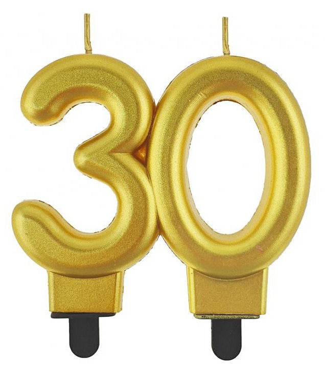 Farbe Gold Goldene 30er Geburtstagkerze, Zahlenkerze
