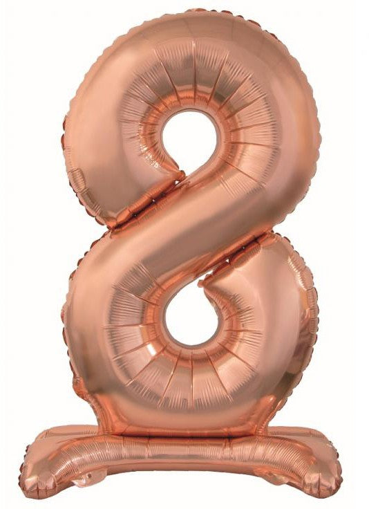 Nummer Rose Gold Nummer 8 Folienballon mit Sockel 74 cm