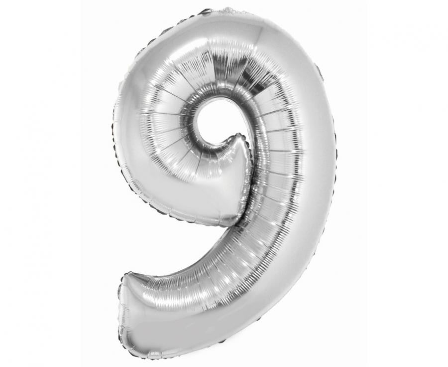 Nummer Silver Silberne Nummer 9 Folienballon 76 cm