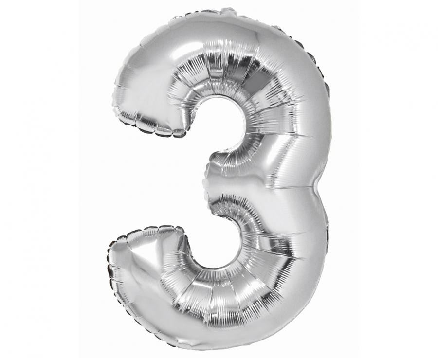 Nummer Silver Silberne Zahl 3 Folienballon 76 cm