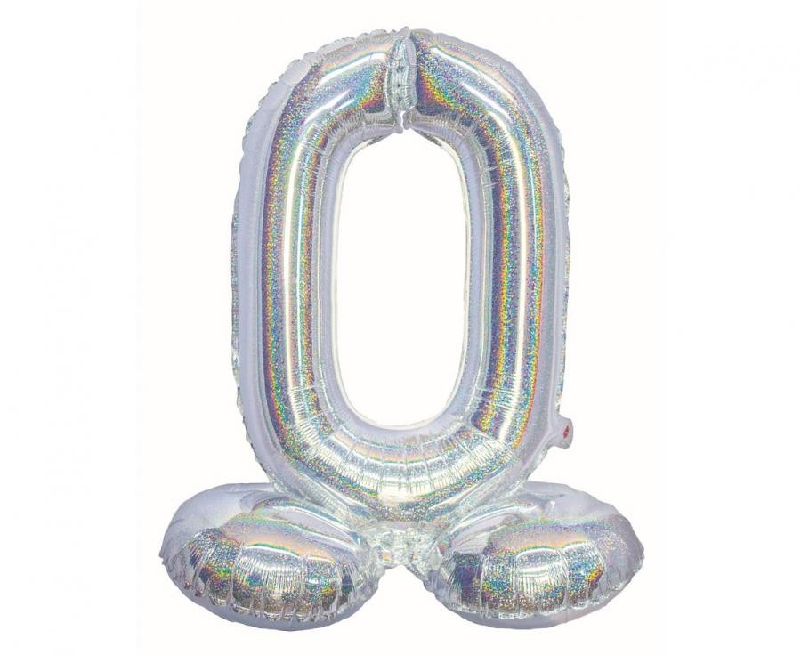 Nummer Holografisches Silber, Silber Zahl 0 Folienballon mit Boden 72 cm