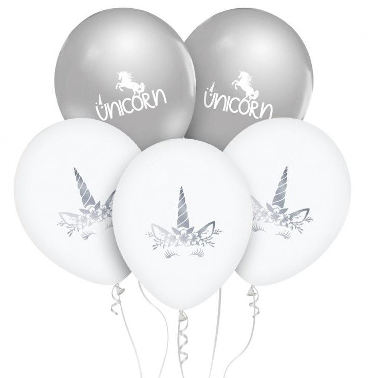 Einhorn Silver Ballon, 5 Stück 12 Zoll (30cm)