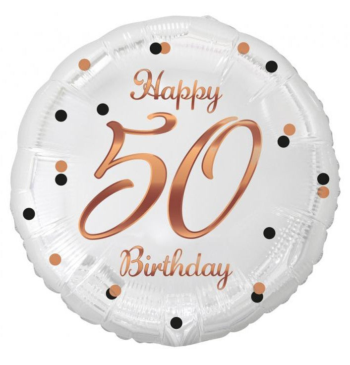 Geburtstag B&C White Happy Birthday 50 Folienballons 36 cm