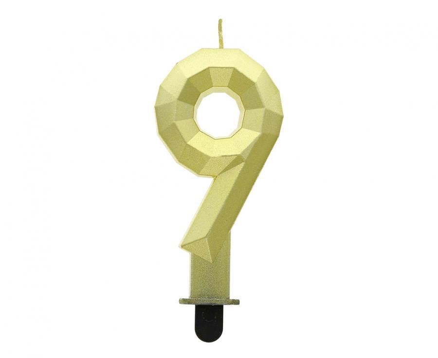 Nummer Diamond Metallic Goldene Nummer 9 Kerze, Tortenkerze
