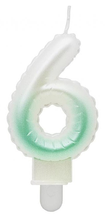 Nummer Ombre Weiß-Grüne Zahlenkerze 6, Kuchenkerze