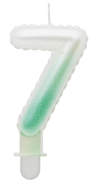 Nummer Ombre Weiß-Grün Zahl 7 Kerze, Tortenkerze