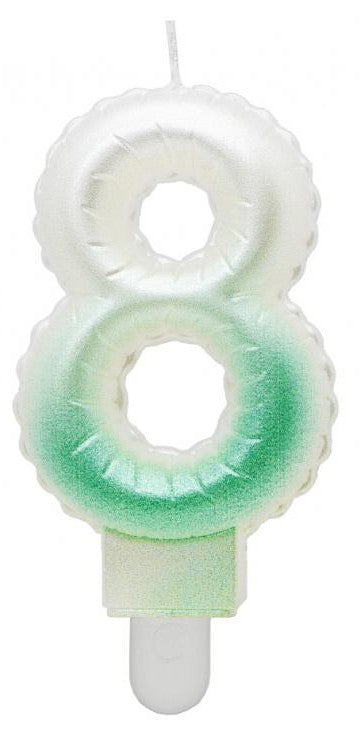 Nummer Ombre Weiß-Grün Kerze Nummer 8, Tortekerze