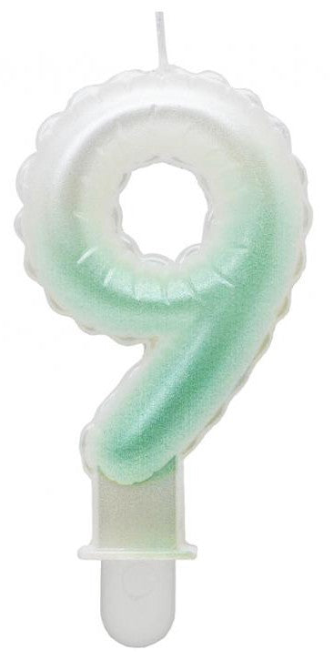 Nummer Ombre Weiß-Grün Zahlenkerze, Geburtstagskerze 9