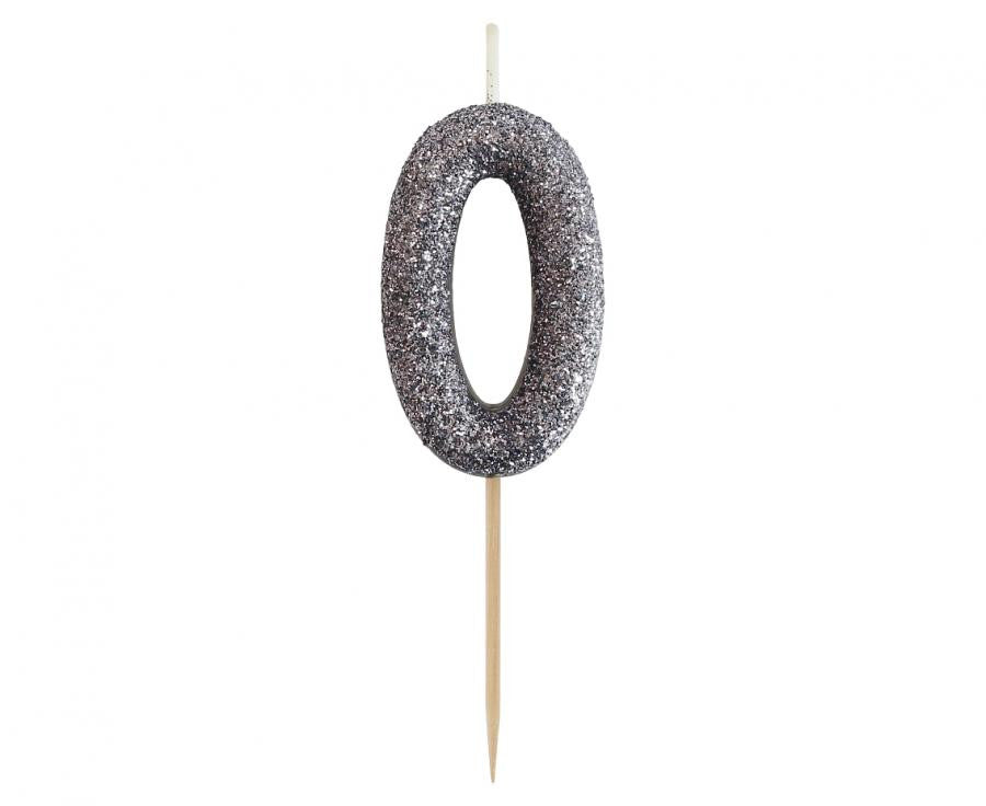 Nummer Glitter Black, Schwarze Zahlkerze, Geburtstagskerze 0