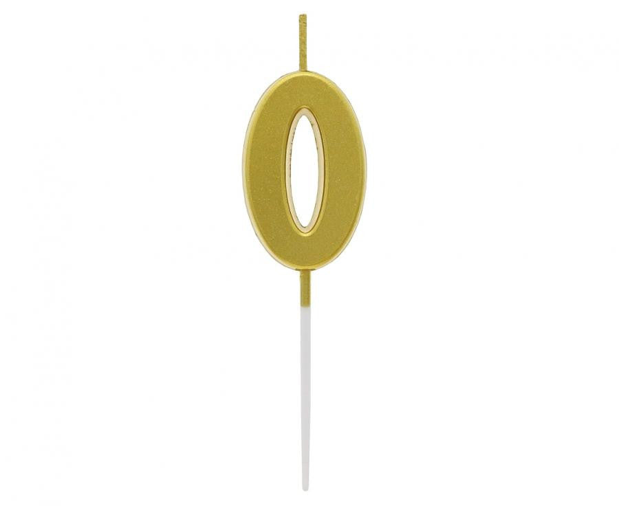 Nummer Gold Metallic, Goldene Zahlenkerze, Geburtstagskerze Nummer 0