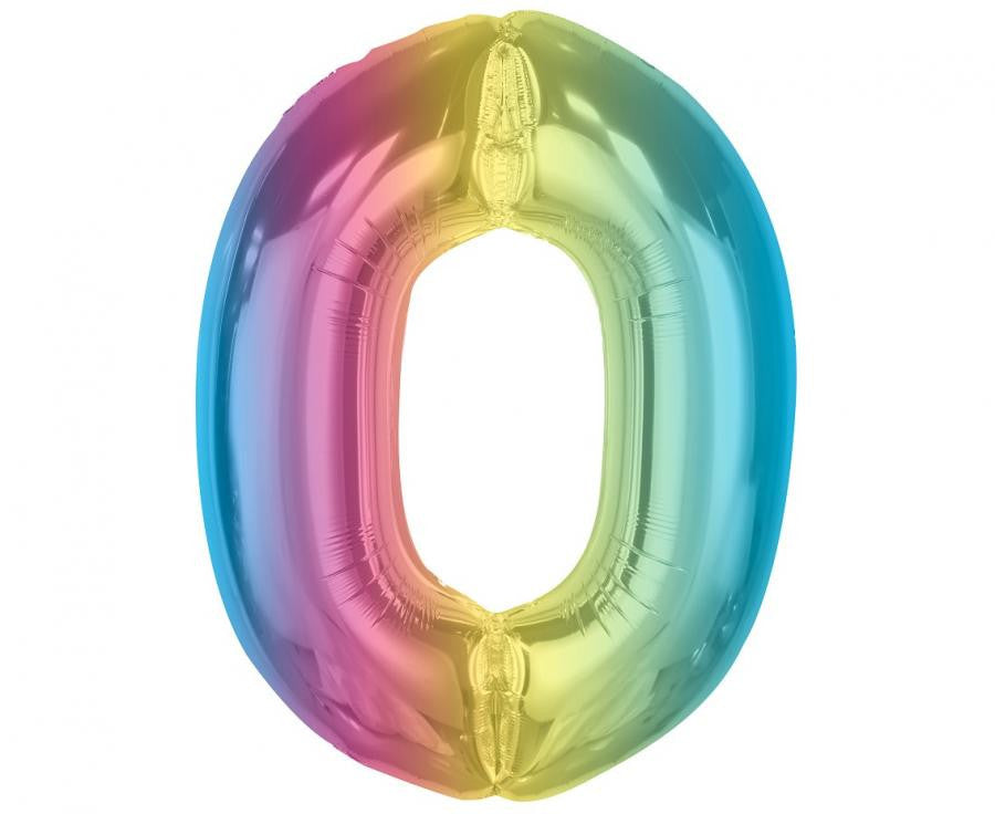 Nummer Rainbow Bunter Nummer-0-Folienballon 92 cm