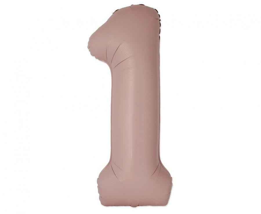 Nummer Vintage Matte rosa Folienballon Zahl 1, 76 cm (WP)