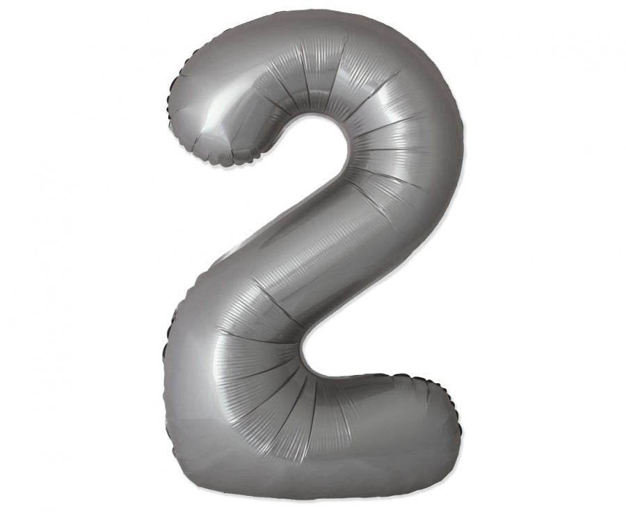 Nummer Moonlight Matt Silber Folienballon Zahl 2, 76 cm (WP)