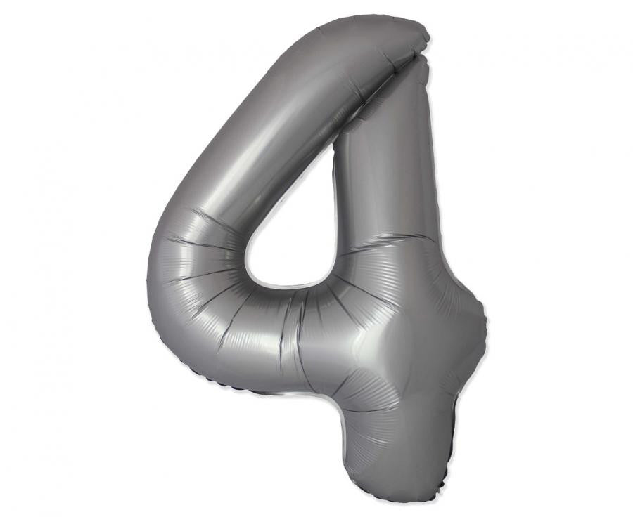 Nummer Moonlight Matt Silber Folienballon Zahl 4, 76 cm (WP)