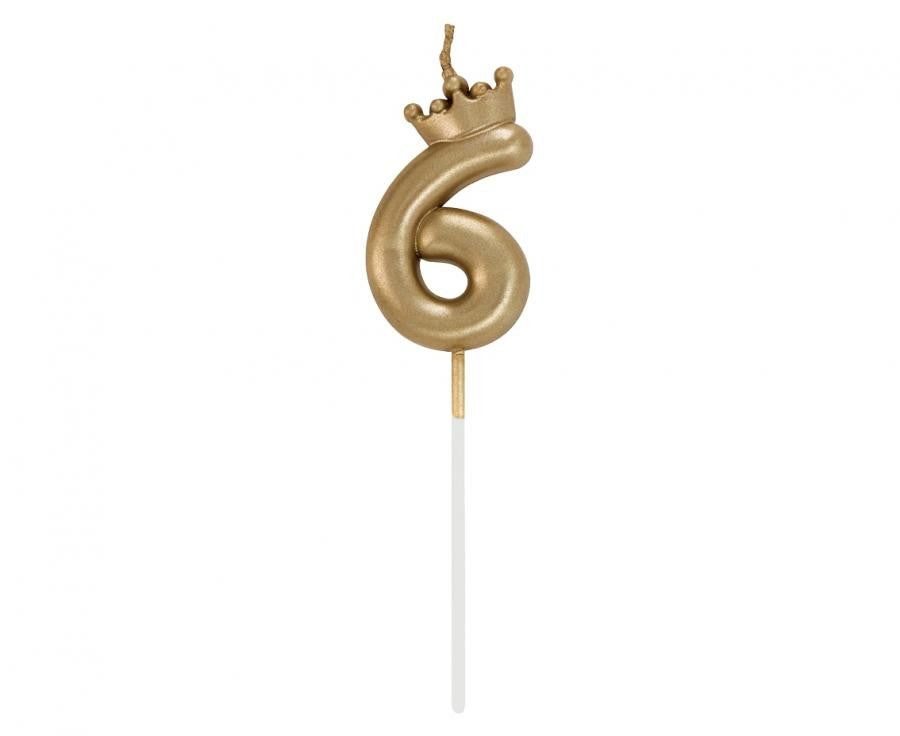 Nummer Champagne Crown Goldene Nummer 6 Kerze, Geburtstagskerze 6 cm