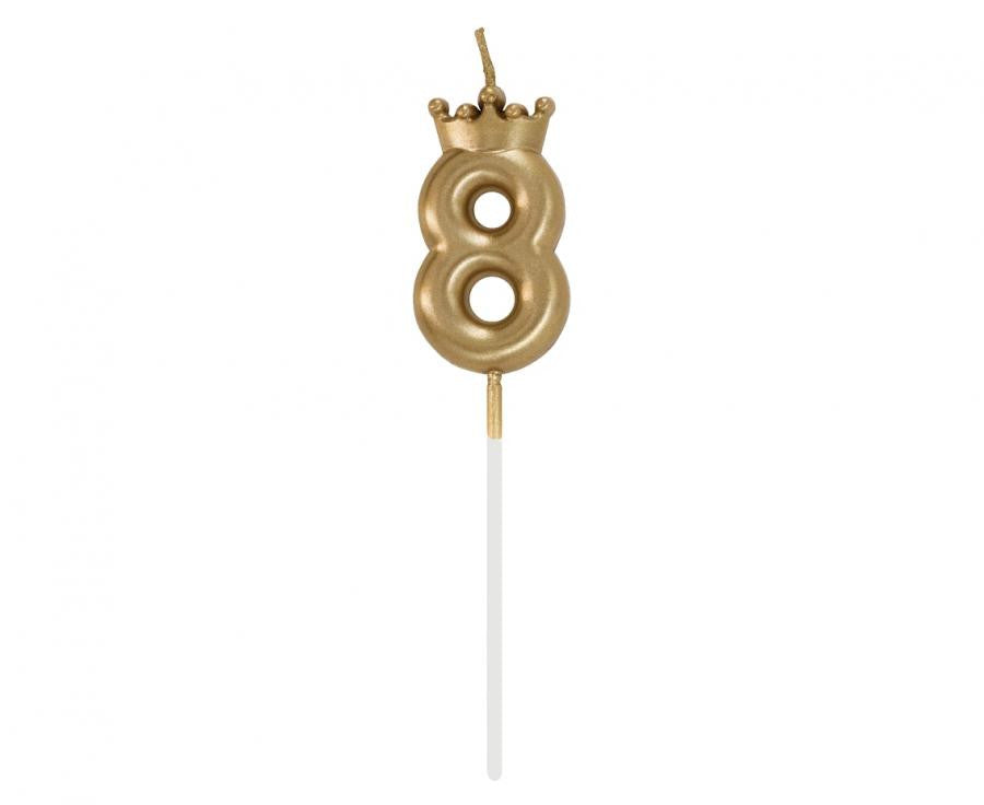 Nummer Champagne Crown Goldene Nummer 8 Kerze, Tortenkerze 6 cm