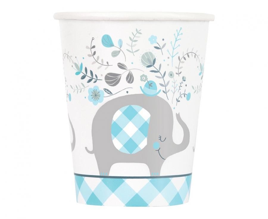 Elefant Floral Blauer Papierbecher 8-tlg 266 ml