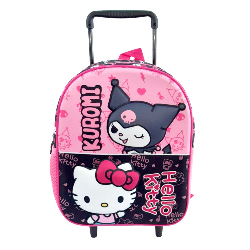 Hello Kitty & Kuromi rollbarer 3D-Rucksack für den Kindergarten, Tasche 32 cm