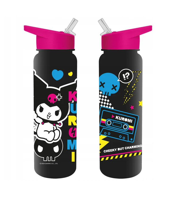 Hello Kitty Punk Kuromi Kuromi Punk Kunststoff-Trinkflasche mit Strohhalm 700 ml