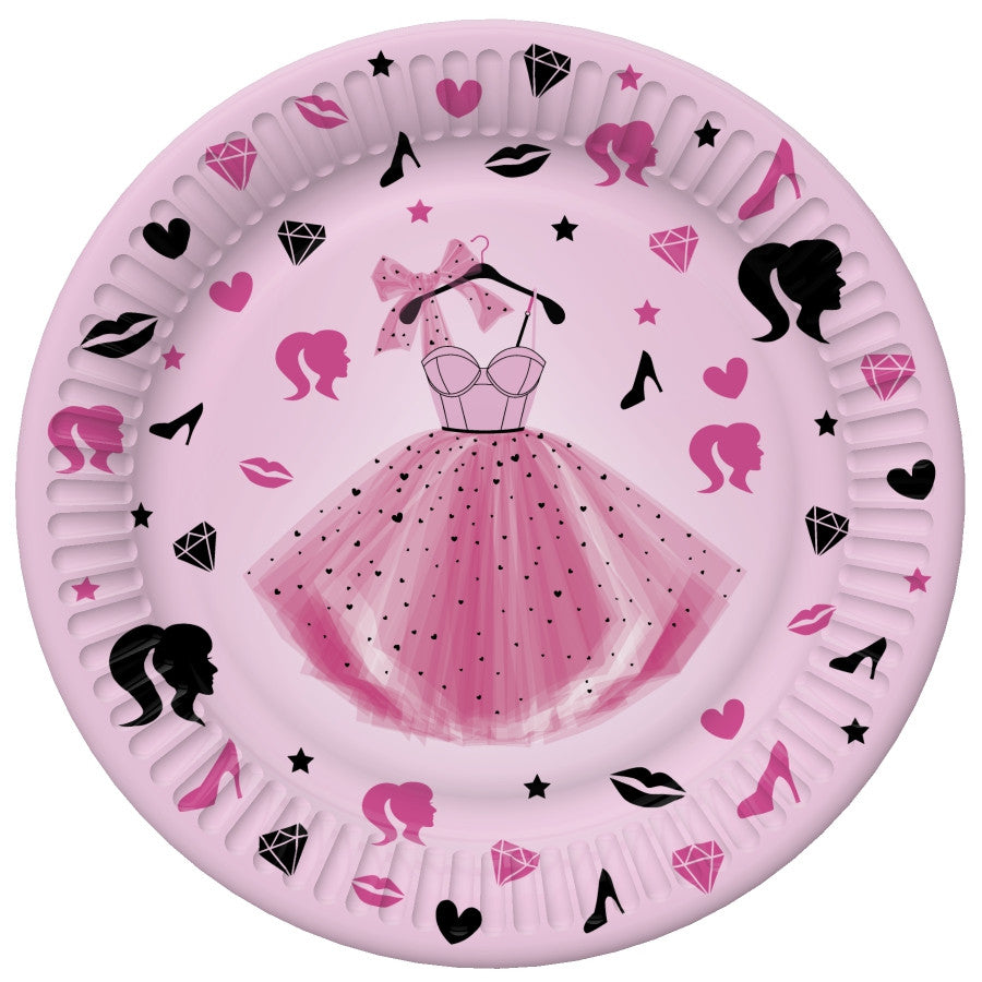 Farbe Party Dress Mädchenteller aus Papier, 8er Set, 22,7 cm