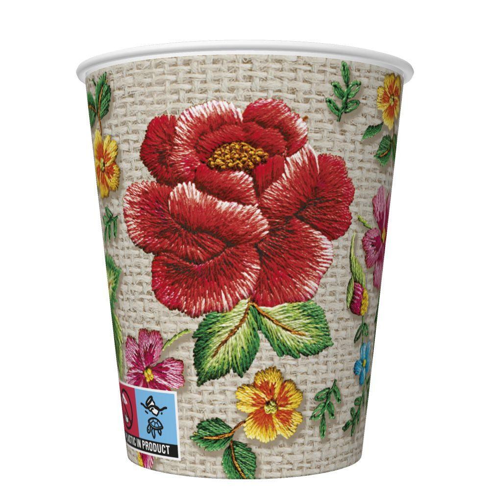 Rose Embroidery Folk Papierbecher 8 Stk 250 ml
