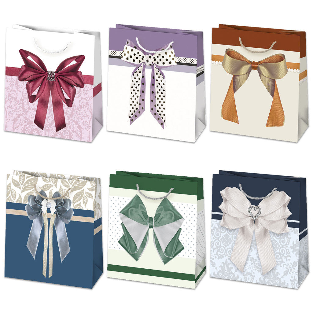 Farbe Bow Papier-Geschenktasche, 15,5x15,5x8 cm