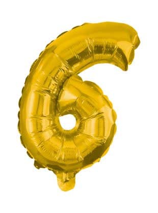 Nummer Gold, Gold Mini Zahl 6 Folienballon 35 cm