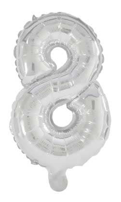 Nummer Mini 8 Silber Zahl Folienballon 33 cm