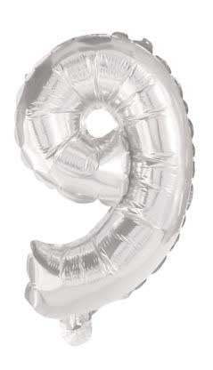 Nummer Mini Nummer 9 Silber Folienballon 35 cm