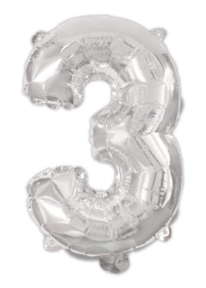 Nummer Silber, Nummer 3 Folienballon 95 cm