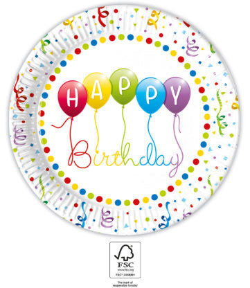 Geburtstag Streamers Happy Birthday Pappteller 8 Stück 23 cm FSC