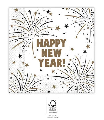 Neujahr Flares Happy New Year Serviette 20 Stk 33x33 cm FSC
