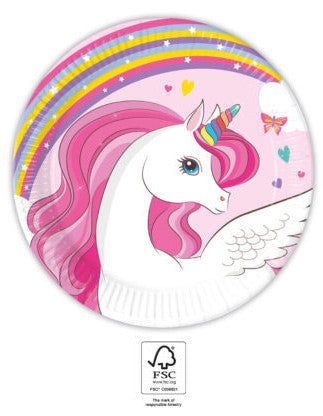 Einhorn Rainbow Colors Papierteller 8 Stk 20 cm FSC