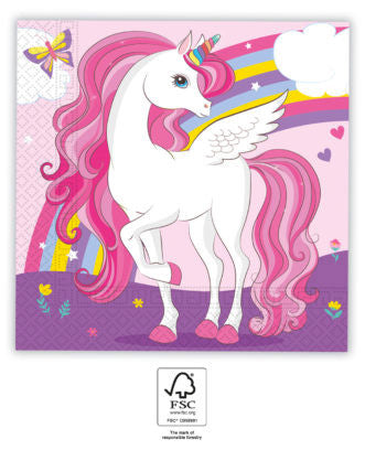 Einhorn Rainbow Colors Serviette 20 Stk. 33x33 cm FSC