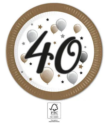 Geburtstag Milestone Happy Birthday 40 Pappteller 8 Stk. 23 cm FSC