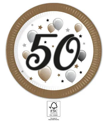 Geburtstag Milestone Happy Birthday 50 Pappteller 8er Set - 23 cm FSC