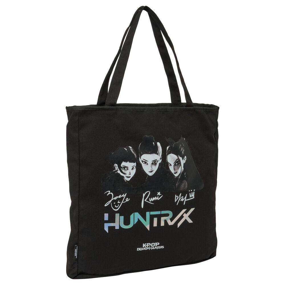K-pop Demon Hunters Black Reißverschluss-Leinentasche, Einkaufstasche 38 cm