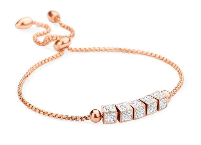 Victoria Rose gold-farbene viereckige Armband mit weißen Steinen