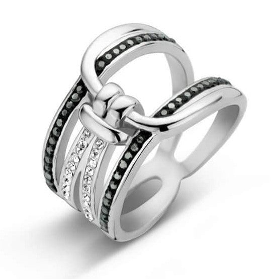Victoria Silberfarbener Ring mit schwarzen und weißen Steinen