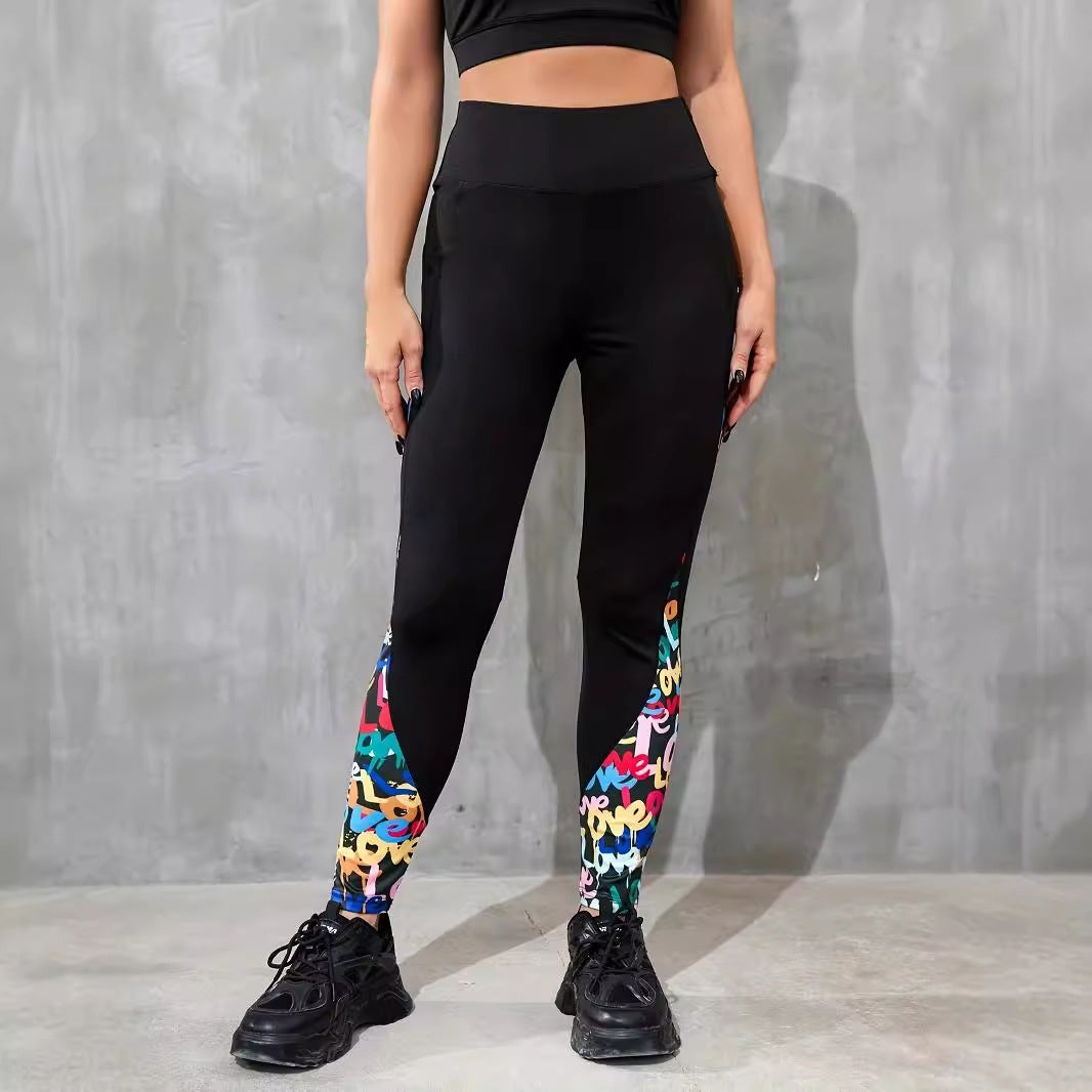 Leggings mit kontrastfarbenem Patchwork-Design, hohem Bund und Hüfthebung, eng anliegend für Sport und Yoga