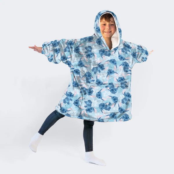 Disney Lilo und Stitch Blue Überziehbare Plüsch-Fleecedecke, Poncho 7-14 Jahre