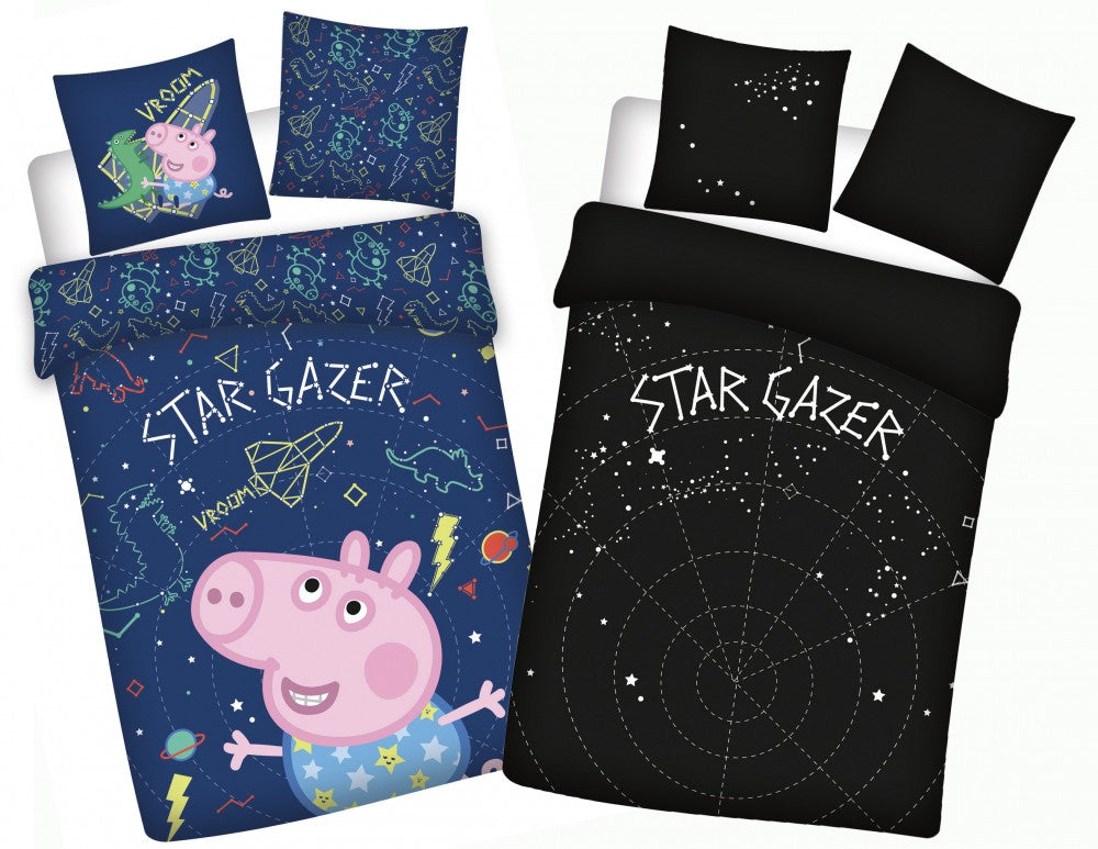 Peppa Wutz Star-gazer Kinder-Bettwäschebezug leuchtend im Dunkeln 100x135cm, 40x60cm