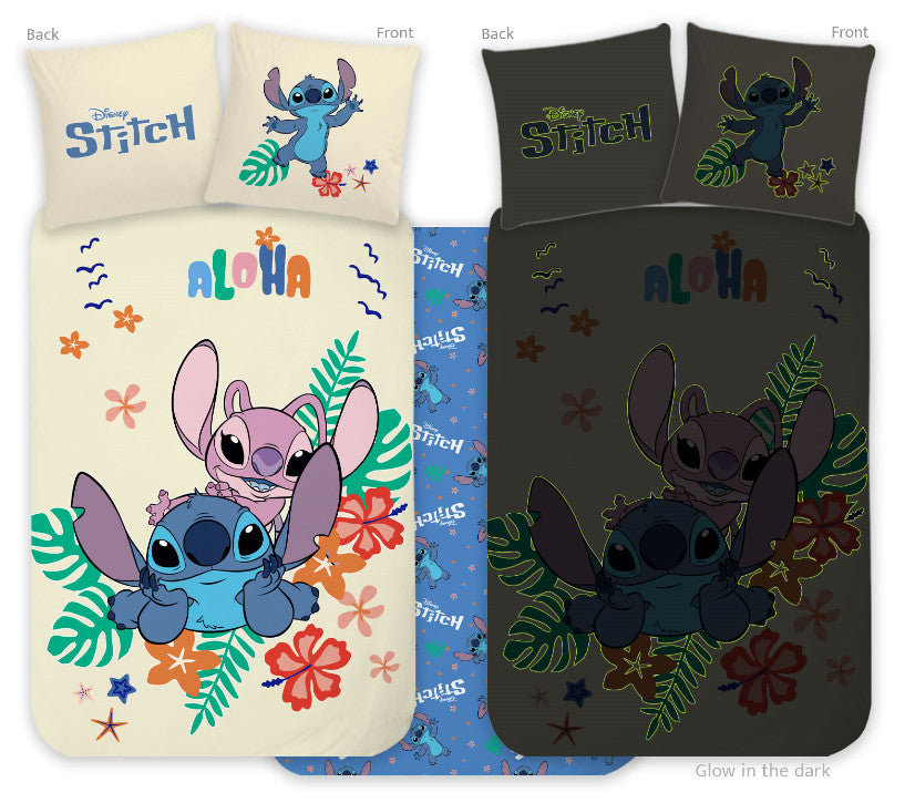 Disney Lilo und Stitch Aloha leuchtendes Kinderbettwäsche-Set 100x135cm, 40x60cm