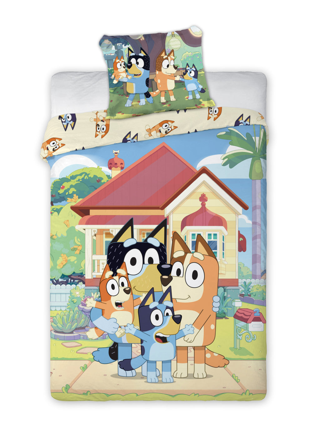 Bluey Family Home Kinder-Bettwäscheset für den Kindergarten 100x135cm, 40x60 cm