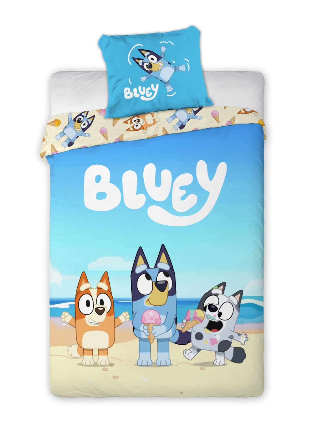Bluey Beach Day Kinderbettwäsche 100x135cm, 40x60 cm