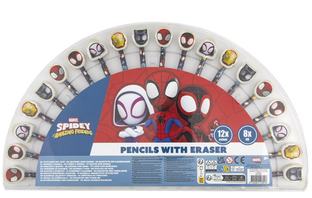 Spiderman Spidey Friends Bunt- und Graphitstift Set mit Radiergummi, 20-teilig
