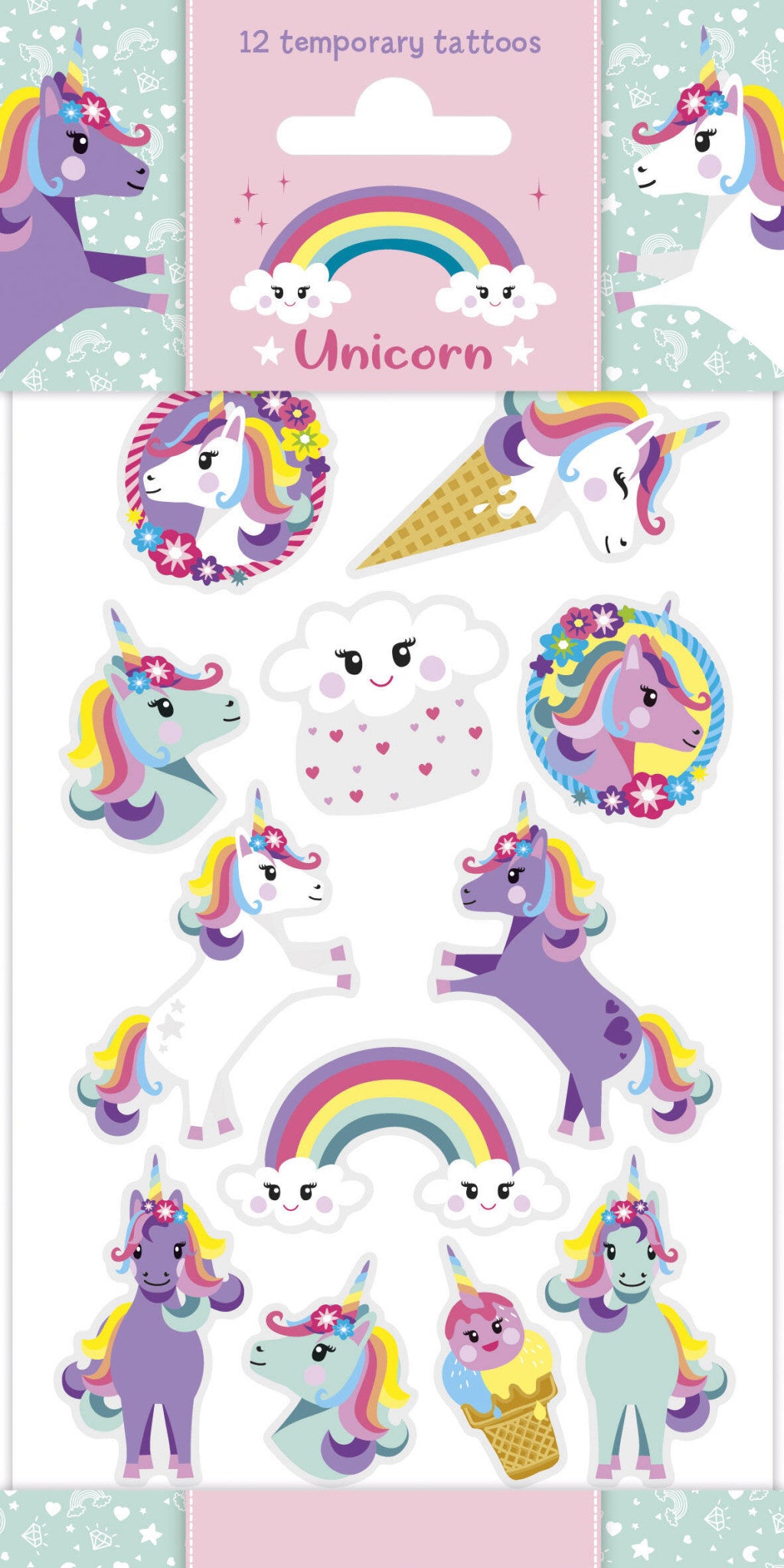 Einhorn Rainbow Set mit 12 Tattoos