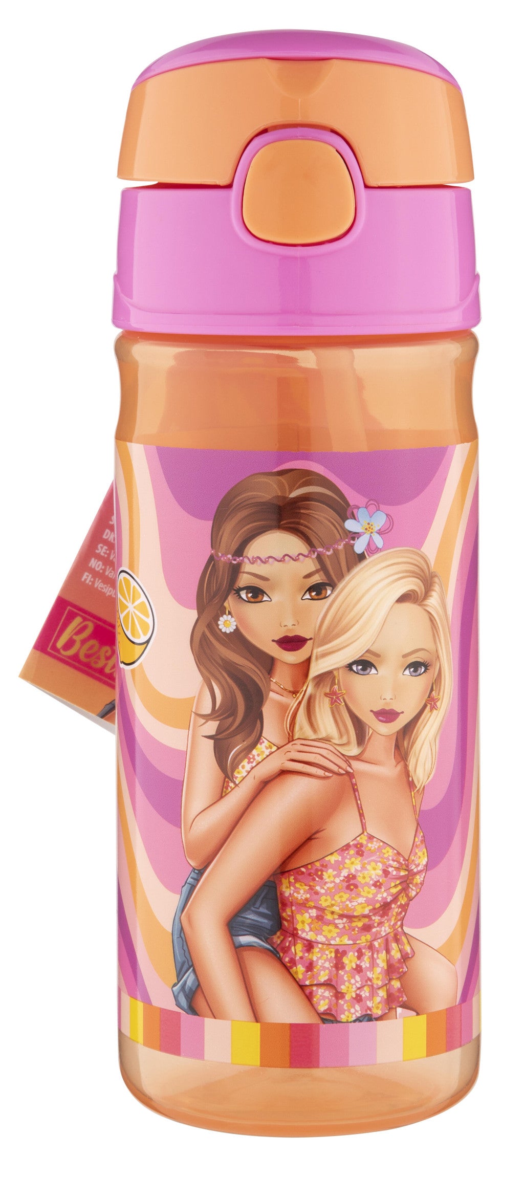 Farbe Besties Mädchen Kunststoffflasche mit Trinkhalm und Karabiner 450 ml