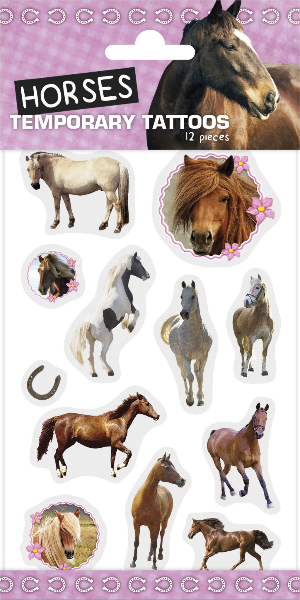 Tiere Flower Tattoo-Set mit 12 Pferdemotiven