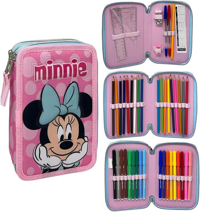 Disney Minnie Pink Dots gefülltes 3-stöckiges Federmäppchen Giotto